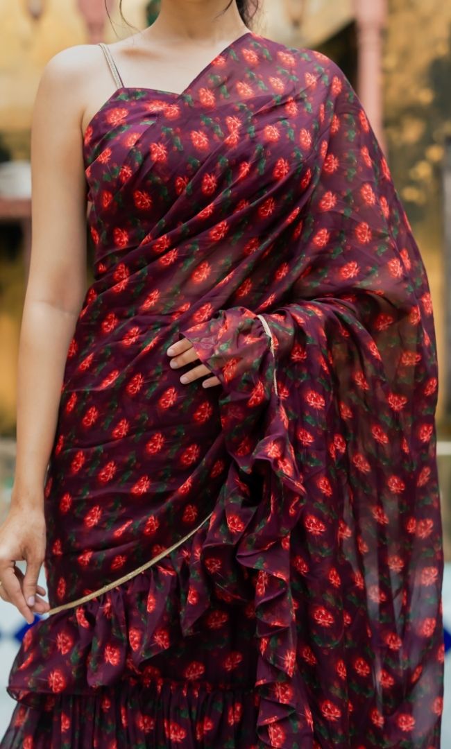 Deep Grape Ruffle Saree