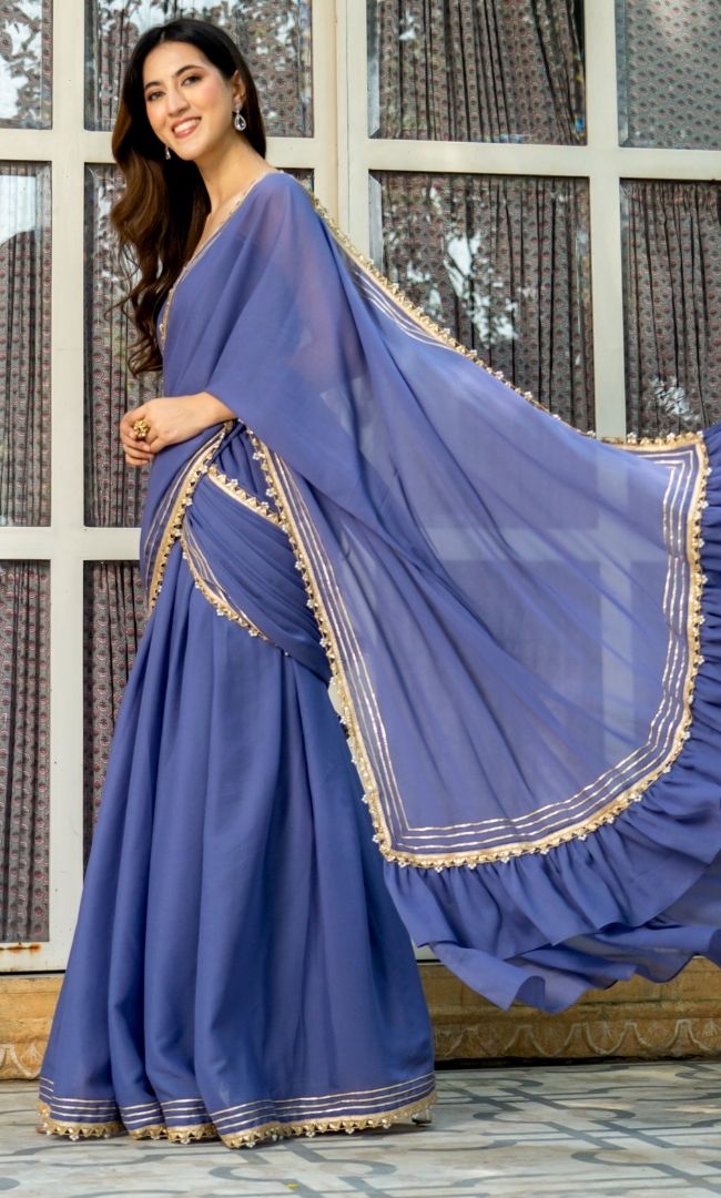 Wisteria Purple Pre-Draped Saree