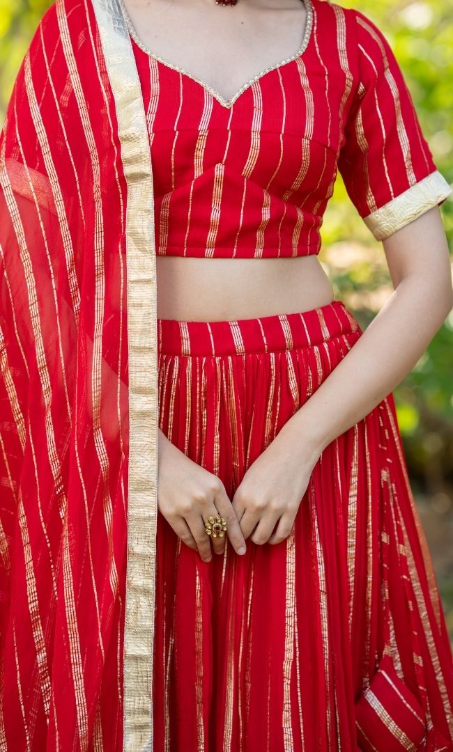 Thani Red Viscose Lehenga Set