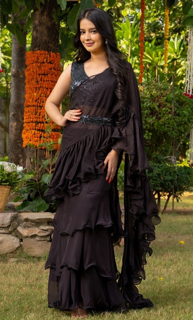 Black Ruffle Saree