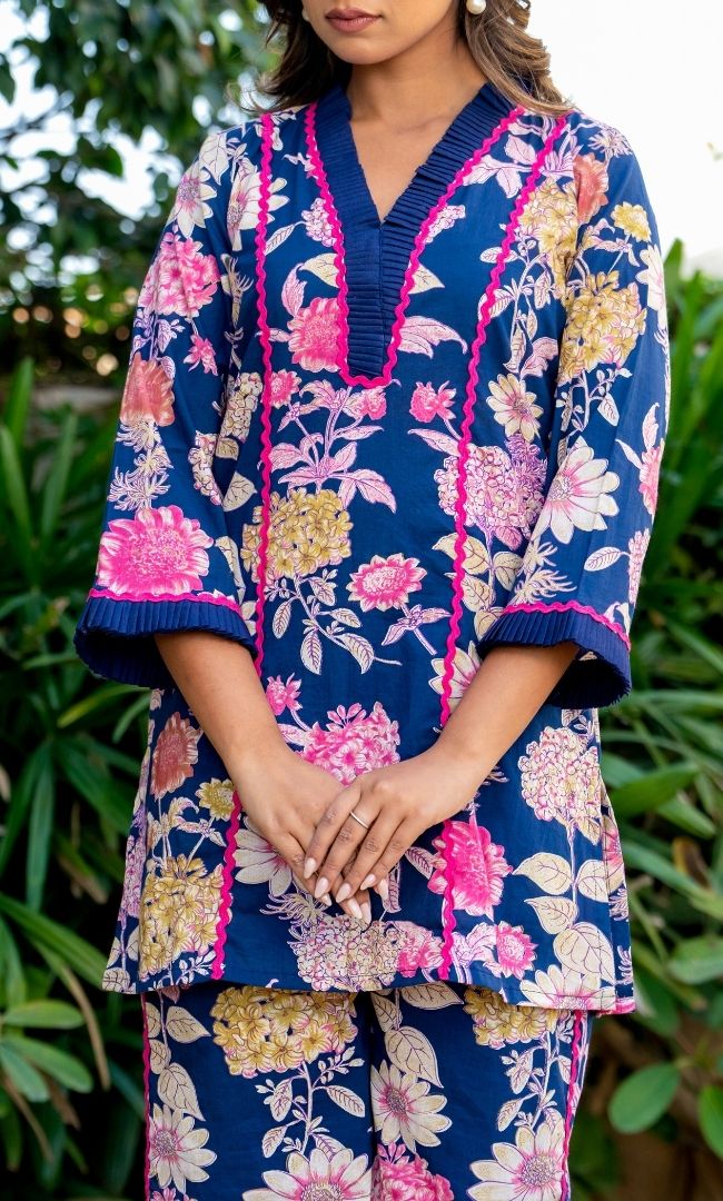 Dawn Blue Floral Kurta Co ord Set