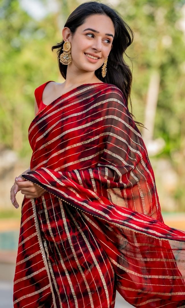Red Black Shibori Viscose Saree