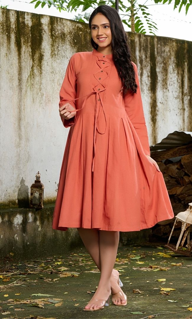 Coral Linen Dress
