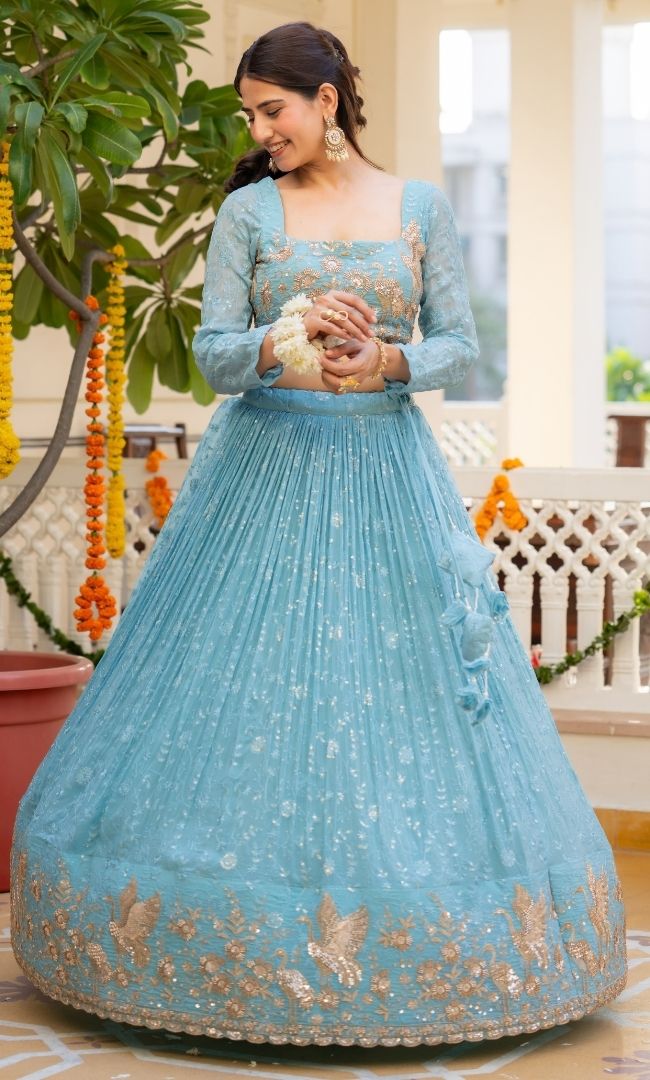 Aasmaani Blue Organza Lehenga Set
