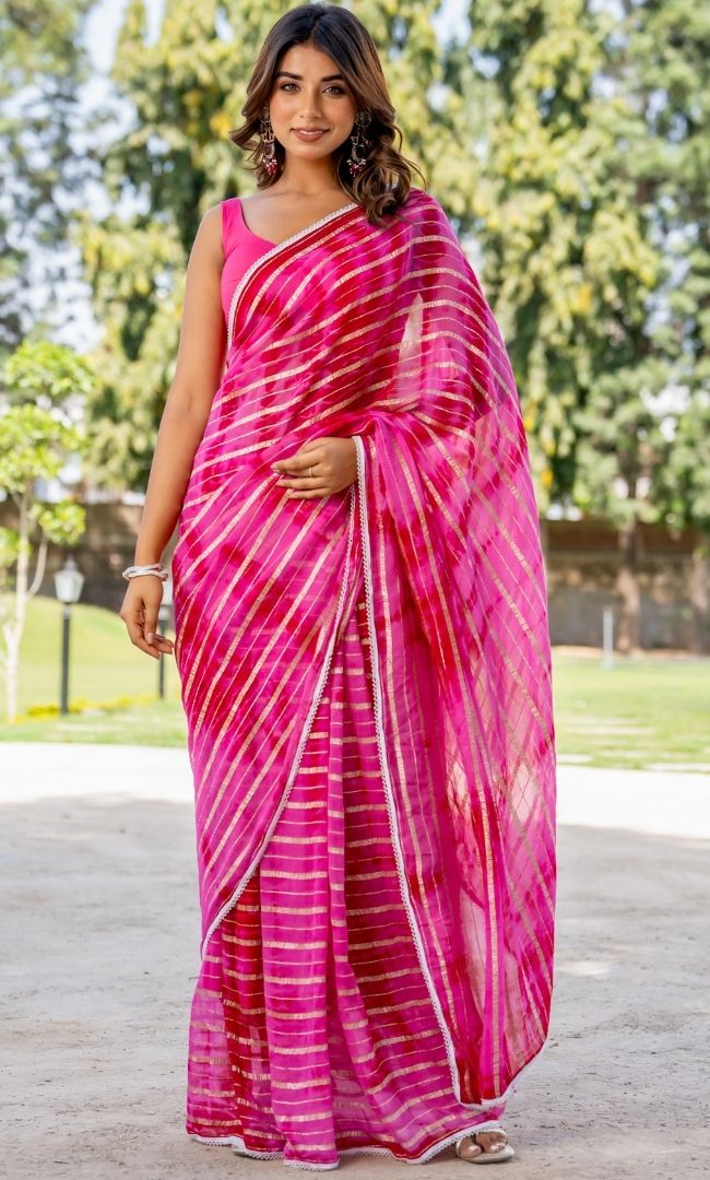 Pink Shibori Viscose Saree
