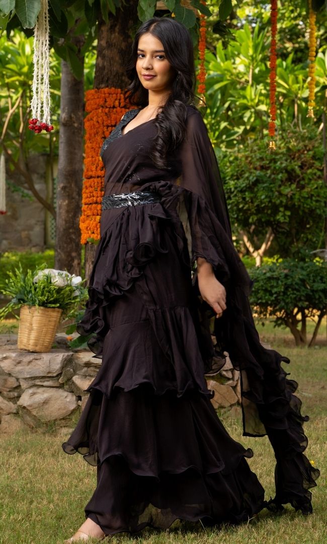 Black Ruffle Saree