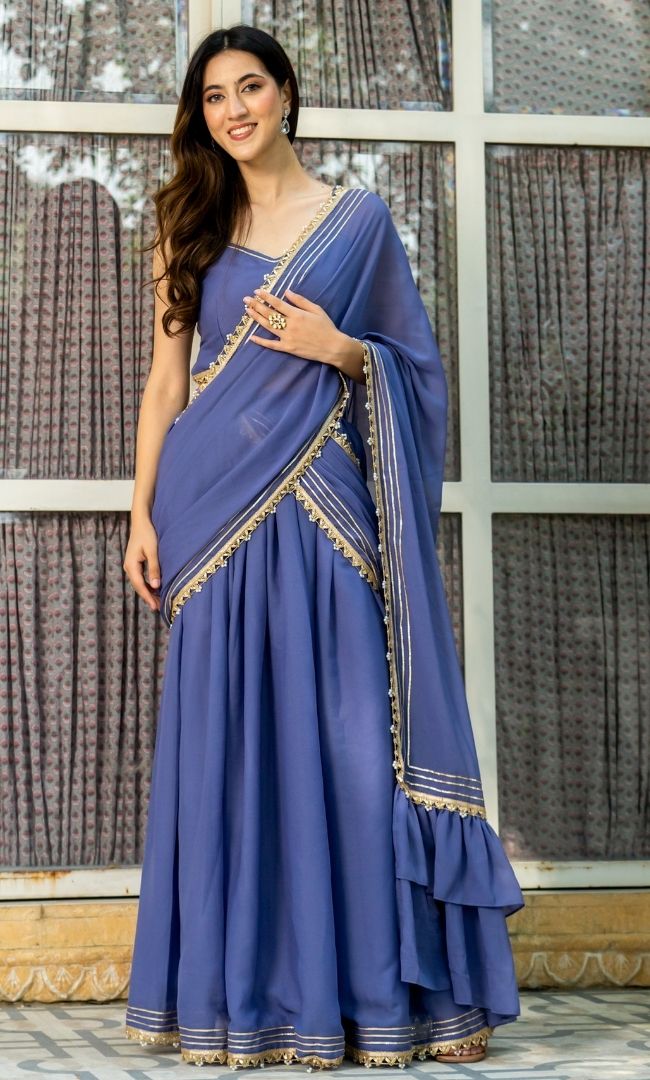Wisteria Purple Pre-Draped Saree