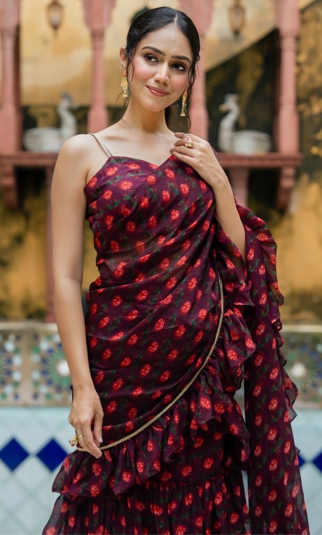 Deep Grape Ruffle Saree