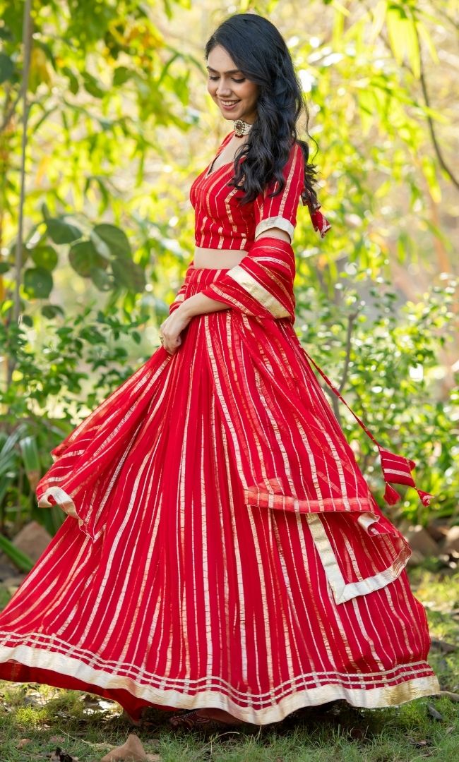 Thani Red Viscose Lehenga Set