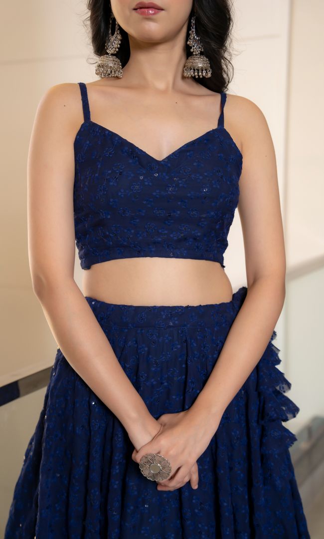 Twilight Navy Blue Chikankari Lehenga