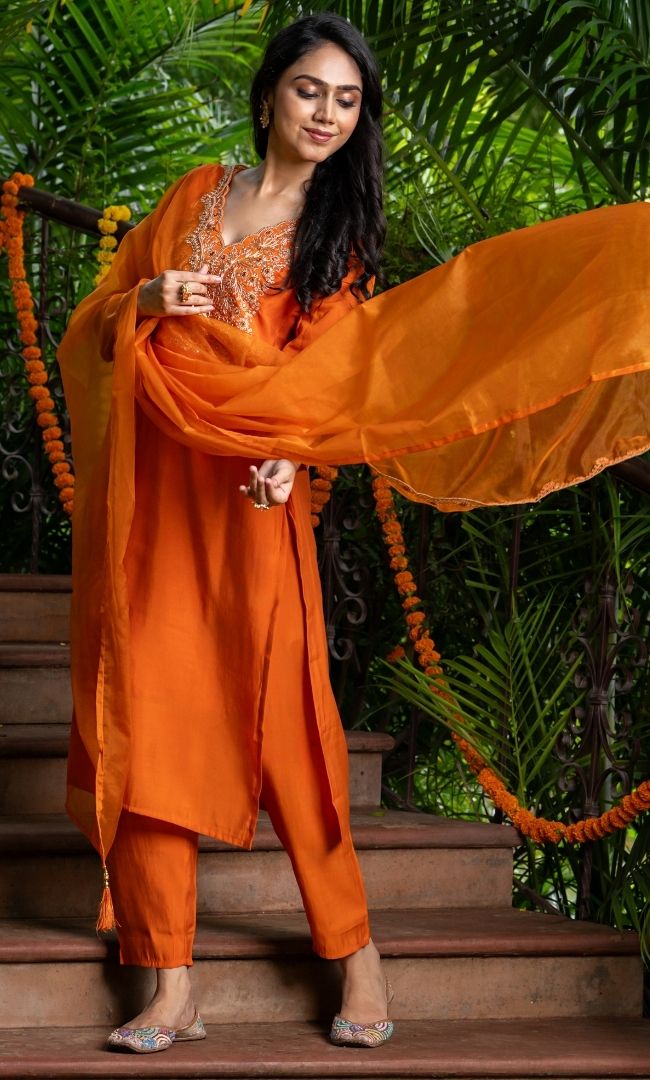Amberzaar Orange Suit Set