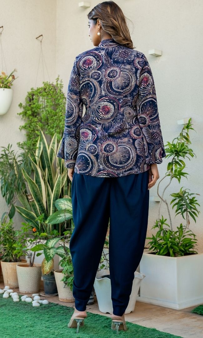 Navy Blue Stylish Printed Dhoti Set