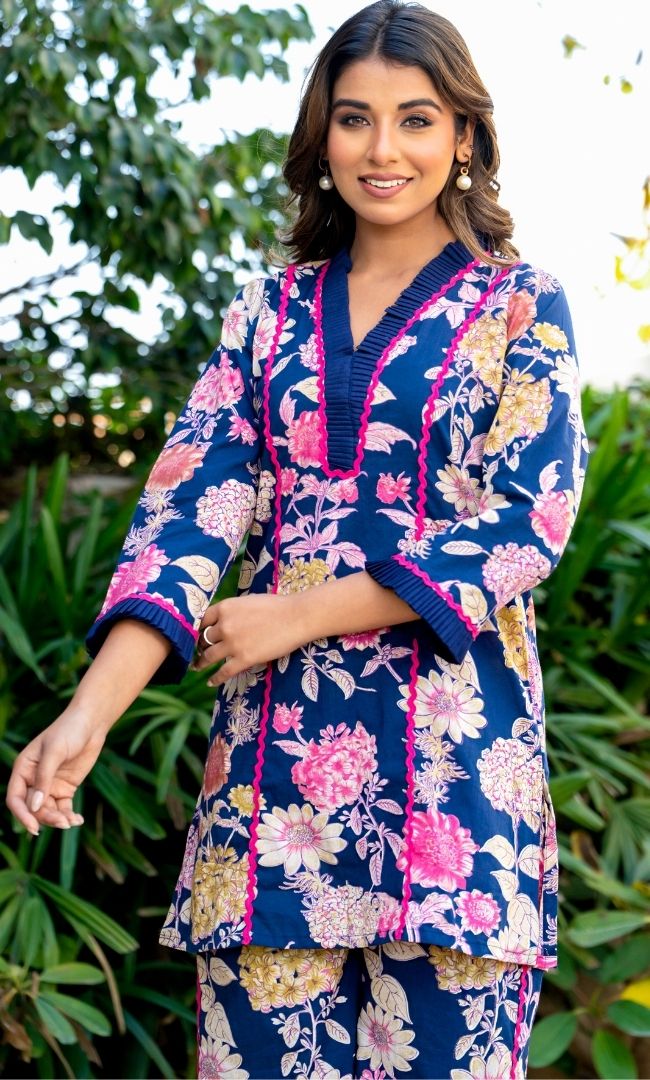Dawn Blue Floral Kurta Co ord Set