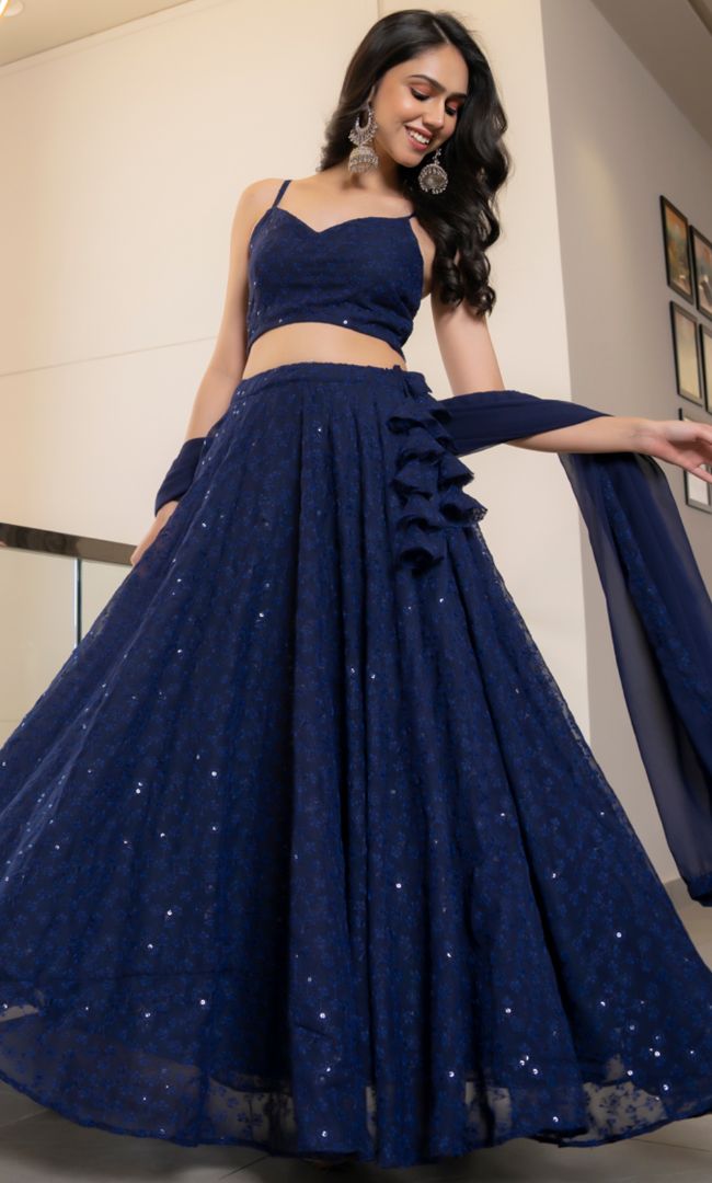 Twilight Navy Blue Chikankari Lehenga