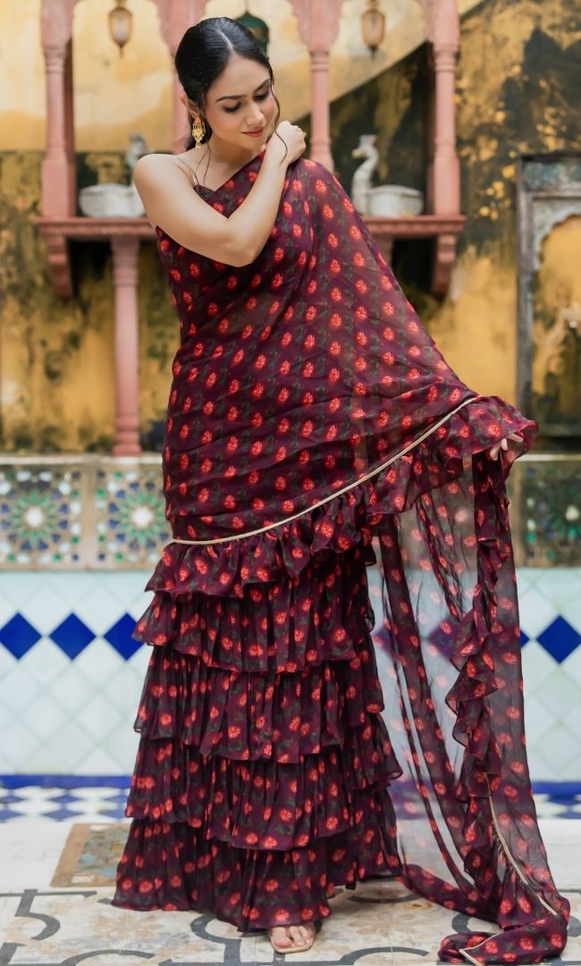 Deep Grape Ruffle Saree