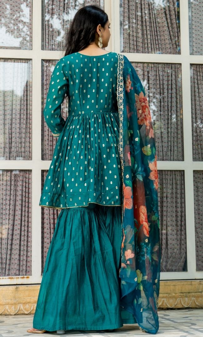 Pine Green Chanderi Sharara Set