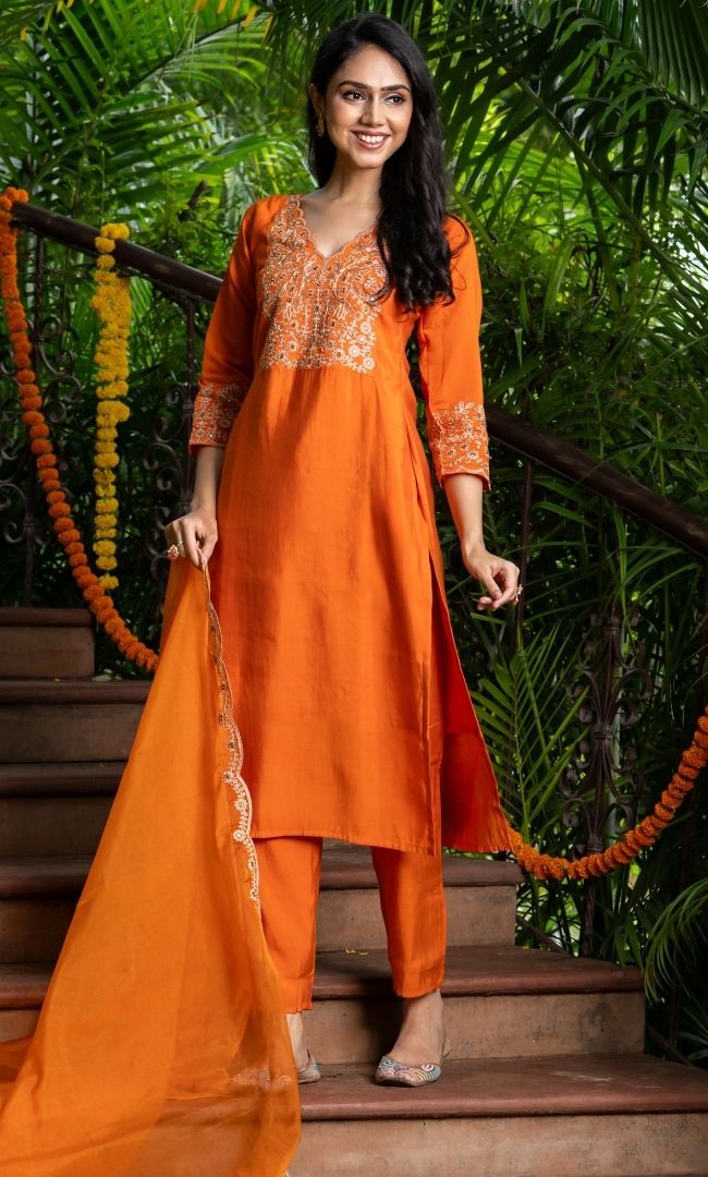 Amberzaar Orange Suit Set