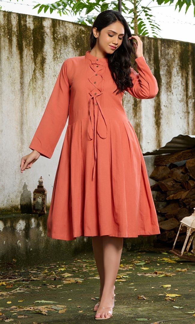 Coral Linen Dress
