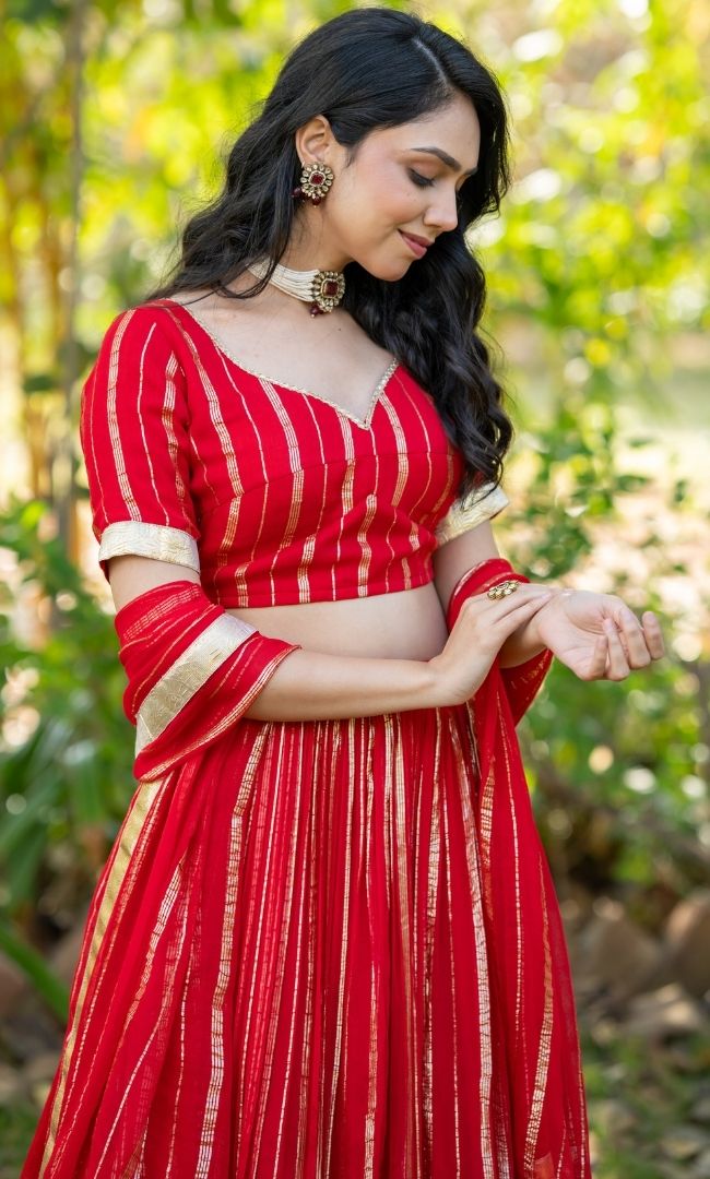 Thani Red Viscose Lehenga Set