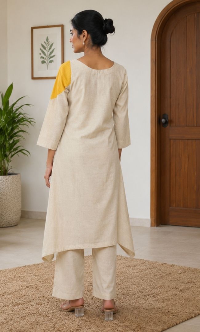 Light Grey Patch Work Kurts Set