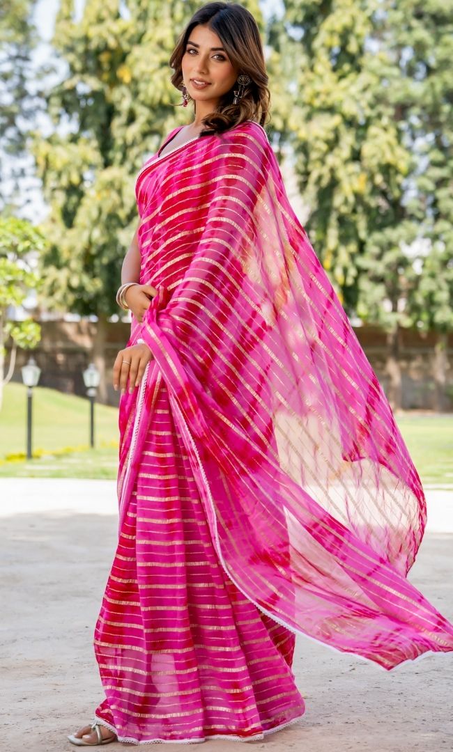Pink Shibori Viscose Saree