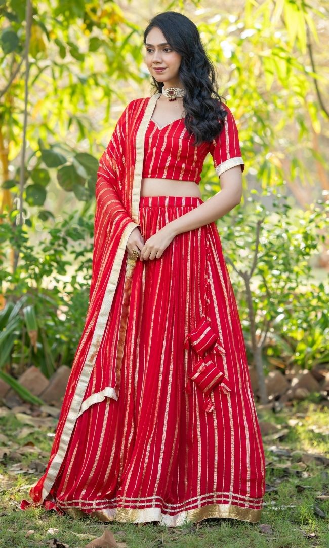 Thani Red Viscose Lehenga Set