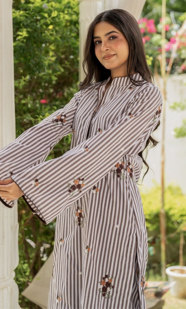Hazal Brown Striped Kurta Co-ord Set