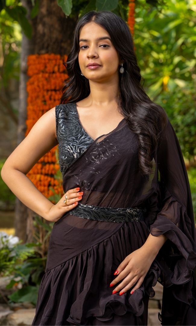 Black Ruffle Saree