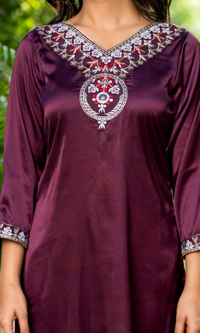 Mahogany Satin Silk Suit Set