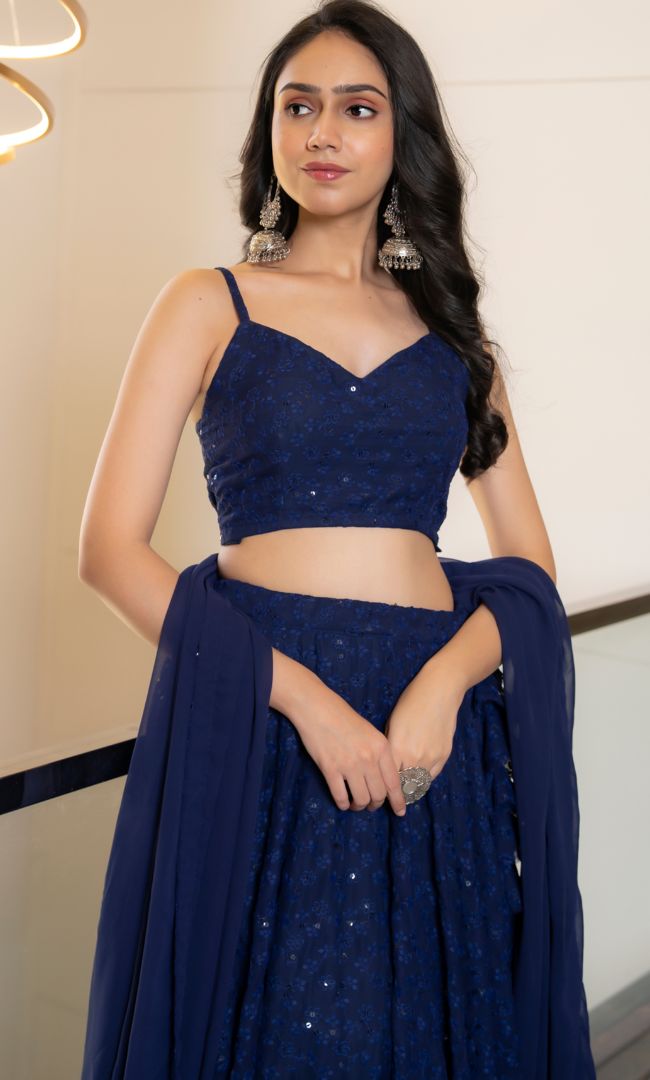 Twilight Navy Blue Chikankari Lehenga