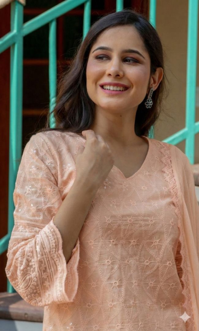 Zareen Peach Chikankari Kurta Set
