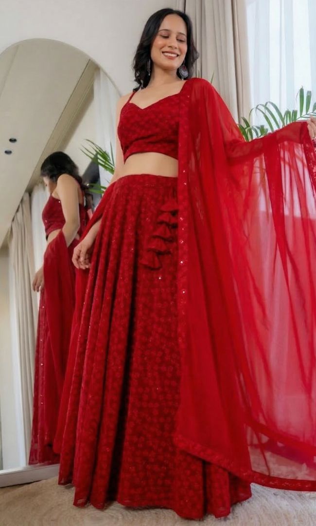 Twilight Red Chikankari Lehenga