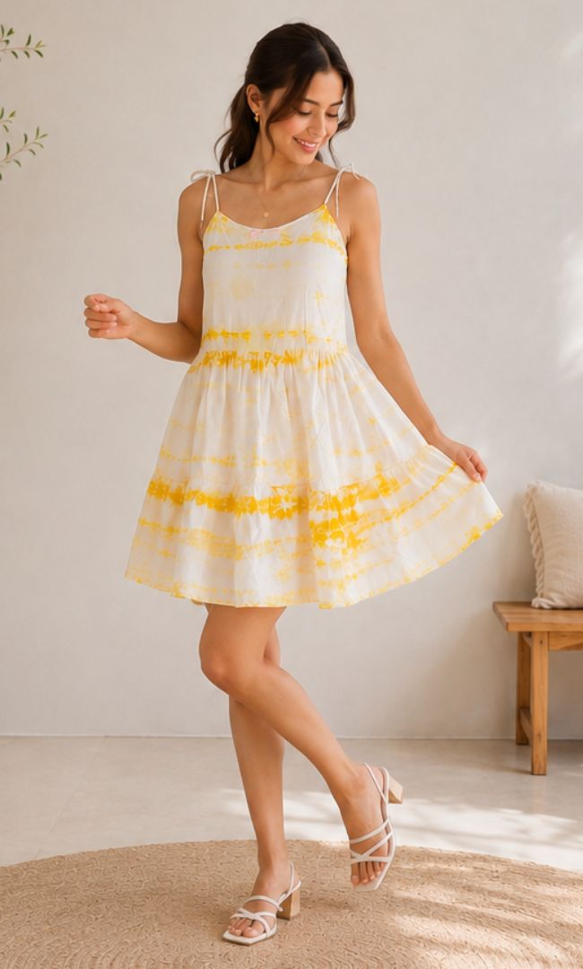 YELLOW WAVY 70s MINI DRESS