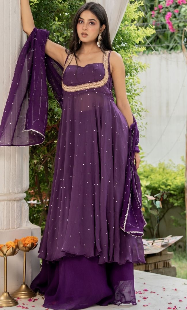 Aarika Purple Organza Anarkali Set