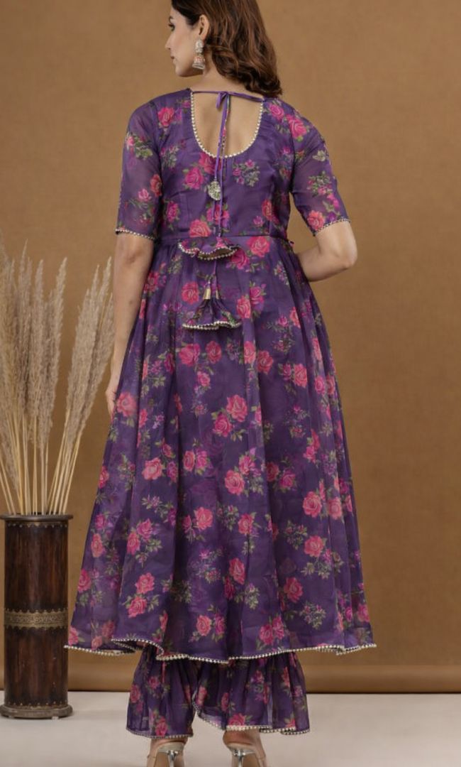 Purple Floral Anarkali Set