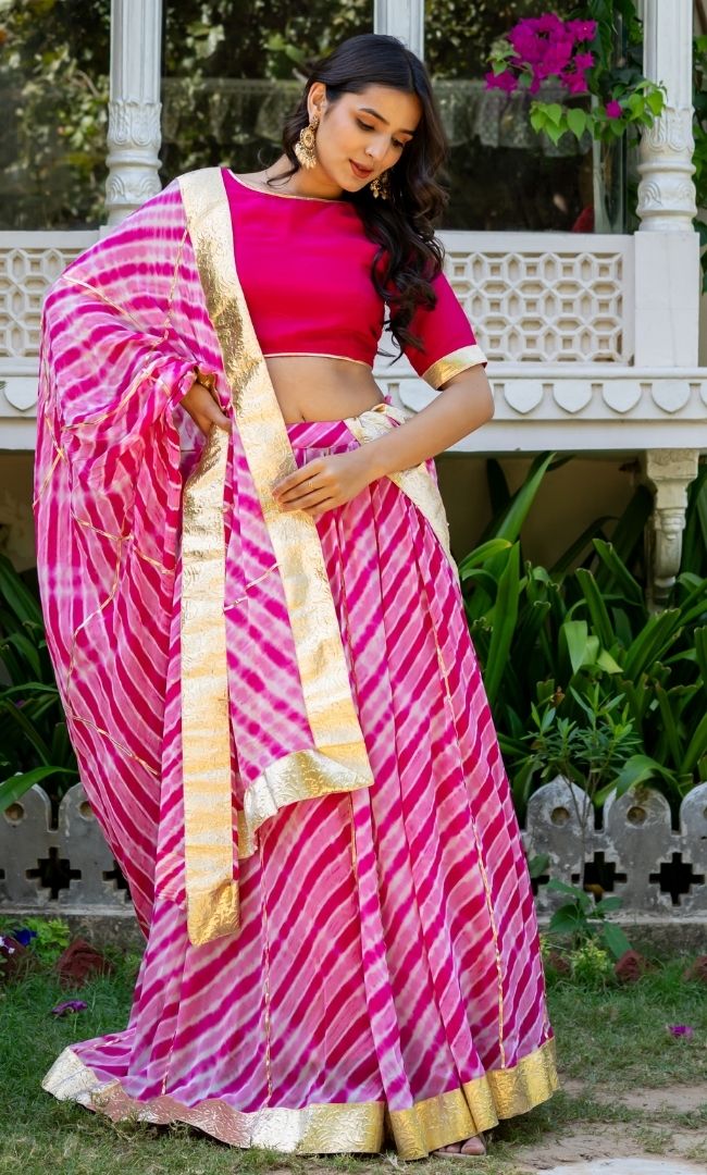Marwar Pink Leheriya Lehenga Set