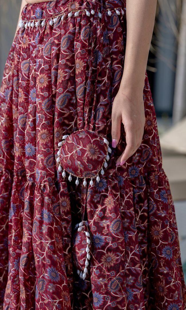 Maroon Halter Neck Lehenga