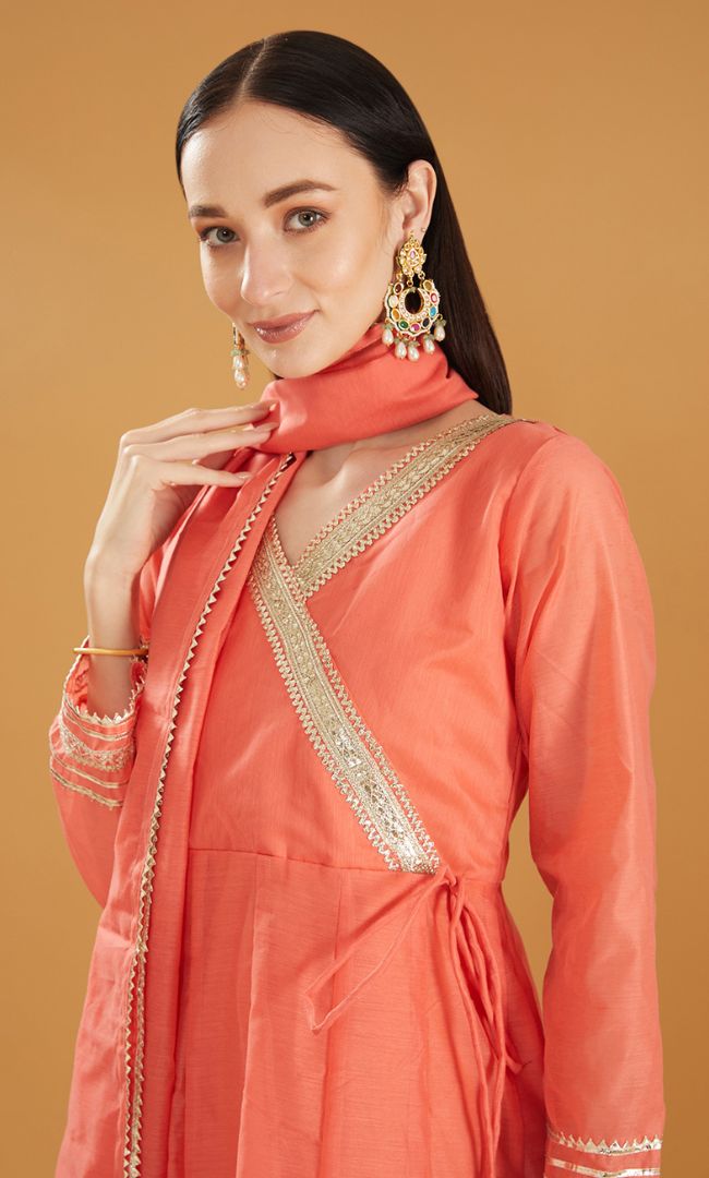 CORAL CHANDERI ANGRAKHA SET