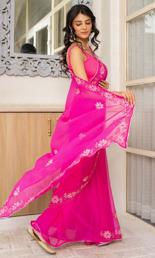 Glittering Pink Shimmer Saree