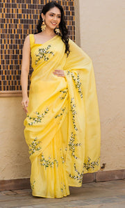 Yellow Handpainted Saree