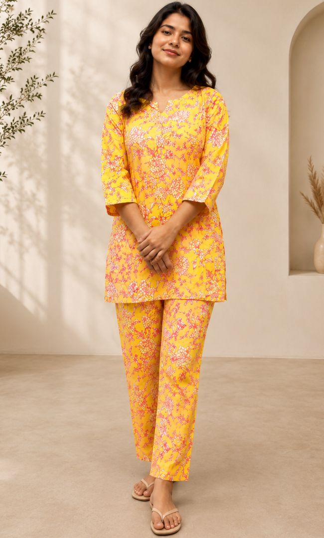 Yellow Printed Rozana Set