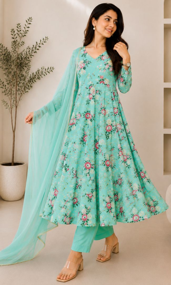 Mint Blossom Anarkali Set