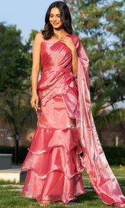 Carissma Pink Ruffle Saree