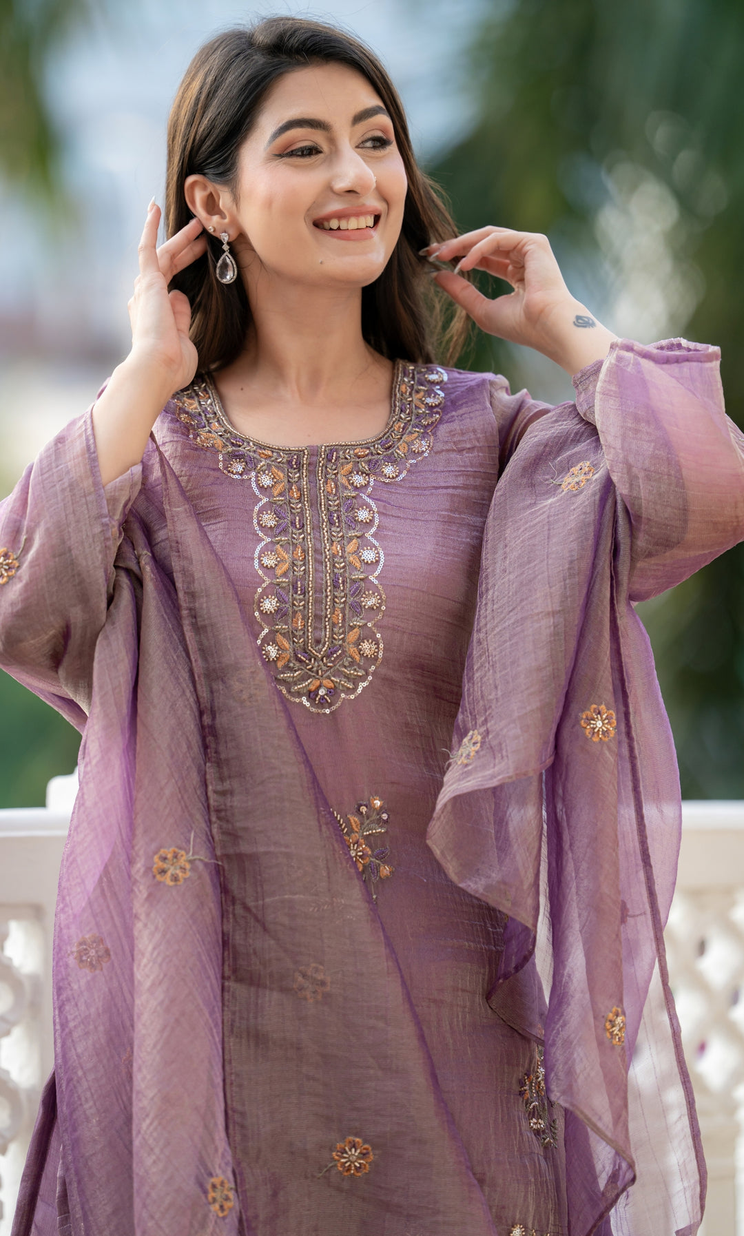 Aveline Purple Embrodiered Suit Set