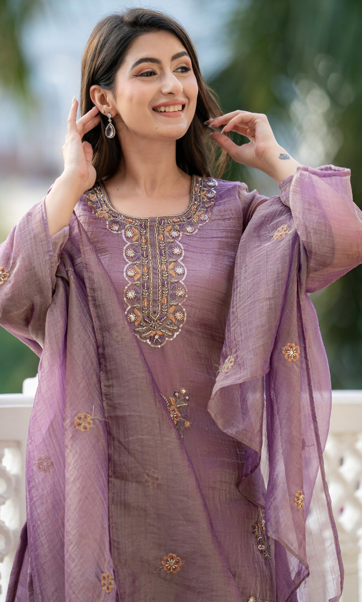 Aveline Purple Embrodiered Suit Set