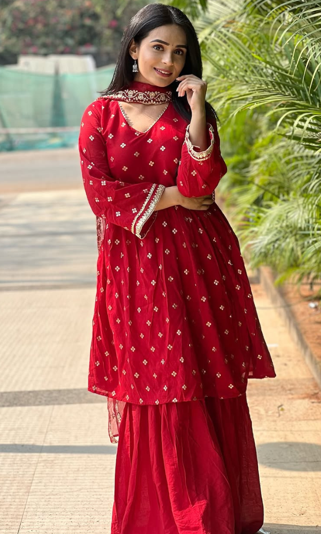 Maroon Chanderi Sharara Set