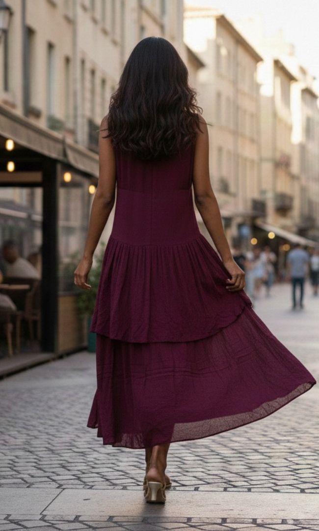 Burgundy Pleated Grace Dress
