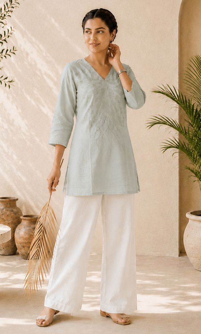 Avira Mint Green Embroidered Kurti