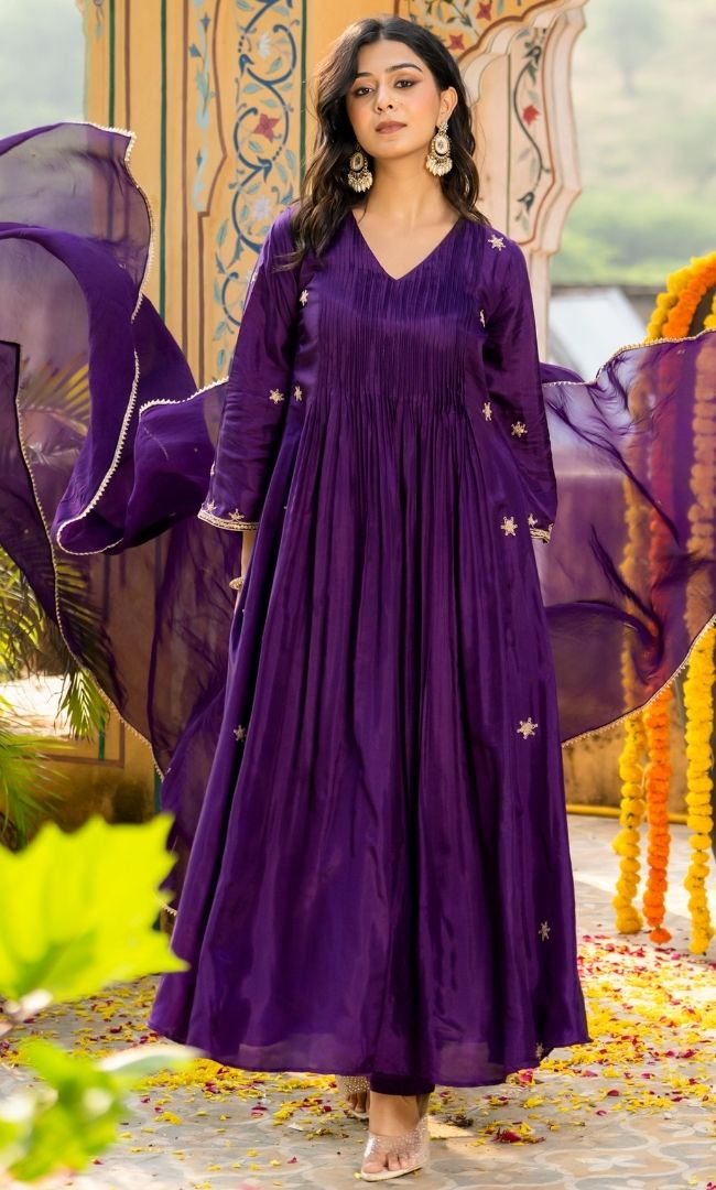 Deep Purple Embroidered Suit Set
