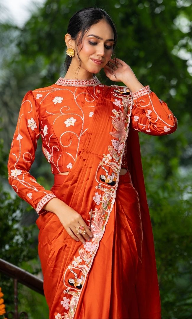 Meghavi Orange Saree